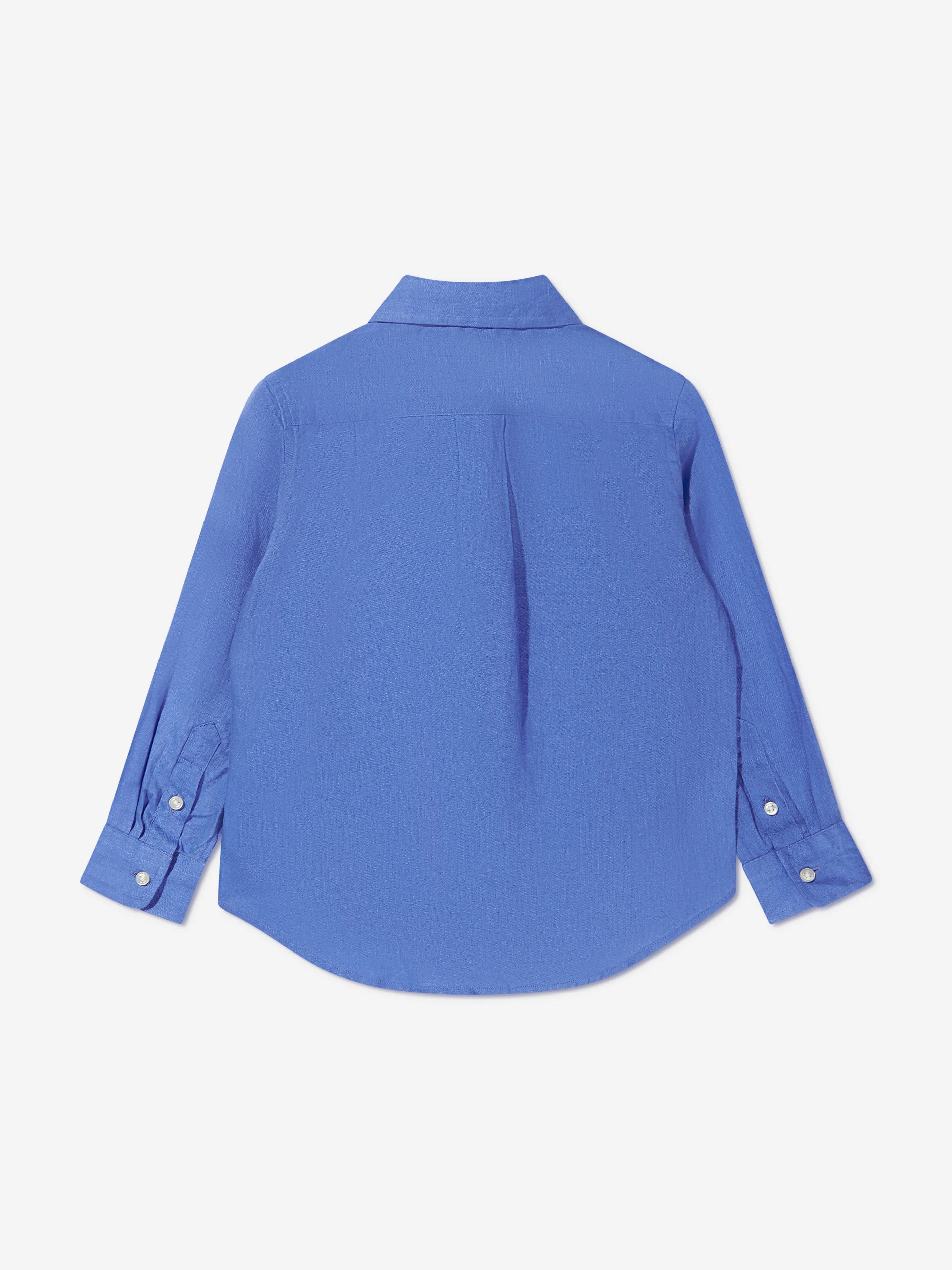 Ralph Lauren Boys Linen Logo Shirt in Blue