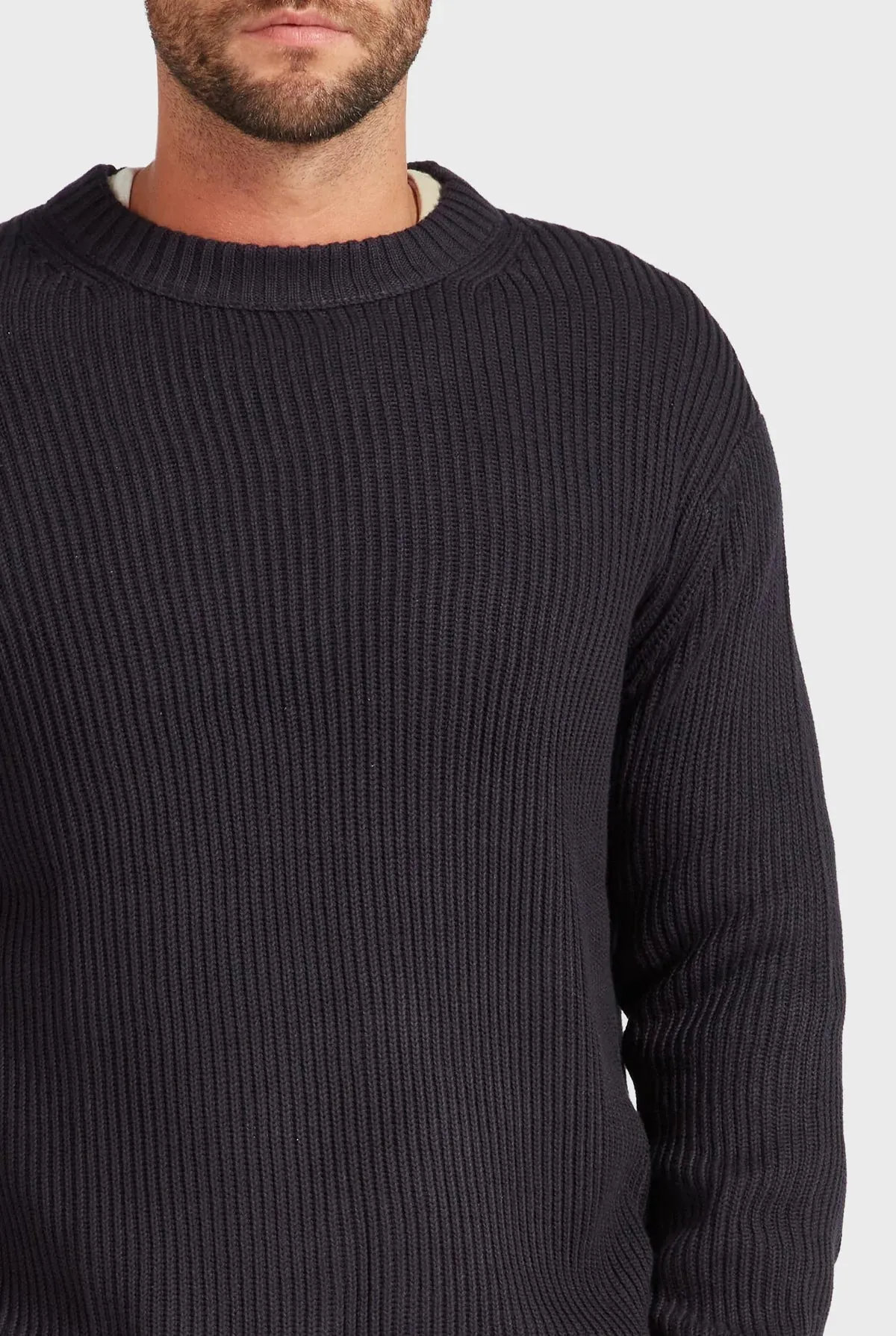 Rib Knit Crew in Navy