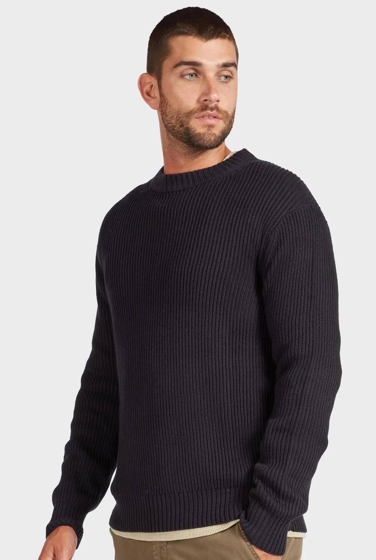 Rib Knit Crew in Navy