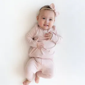 Ribbed Infant Henley Set in Blush