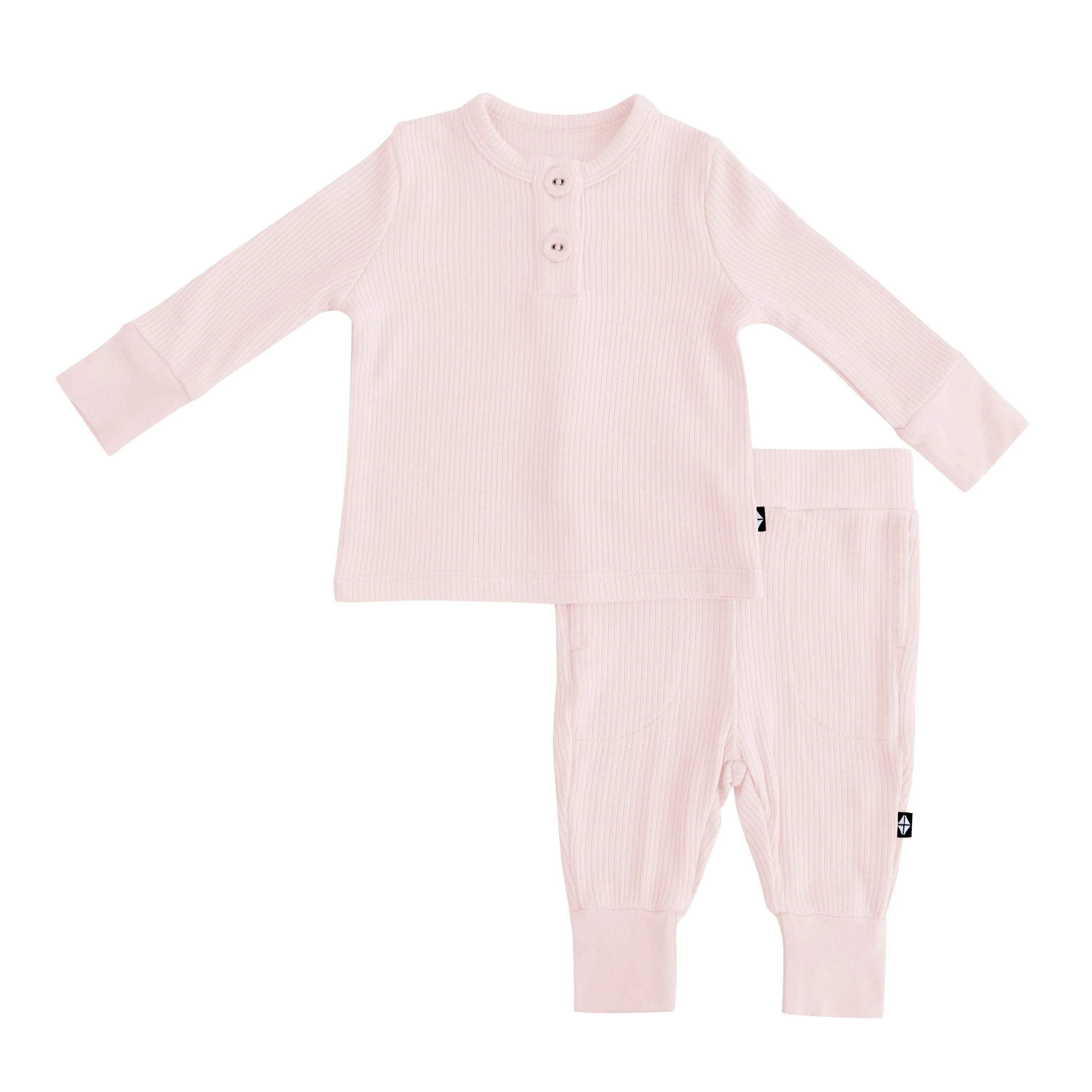 Ribbed Infant Henley Set in Blush