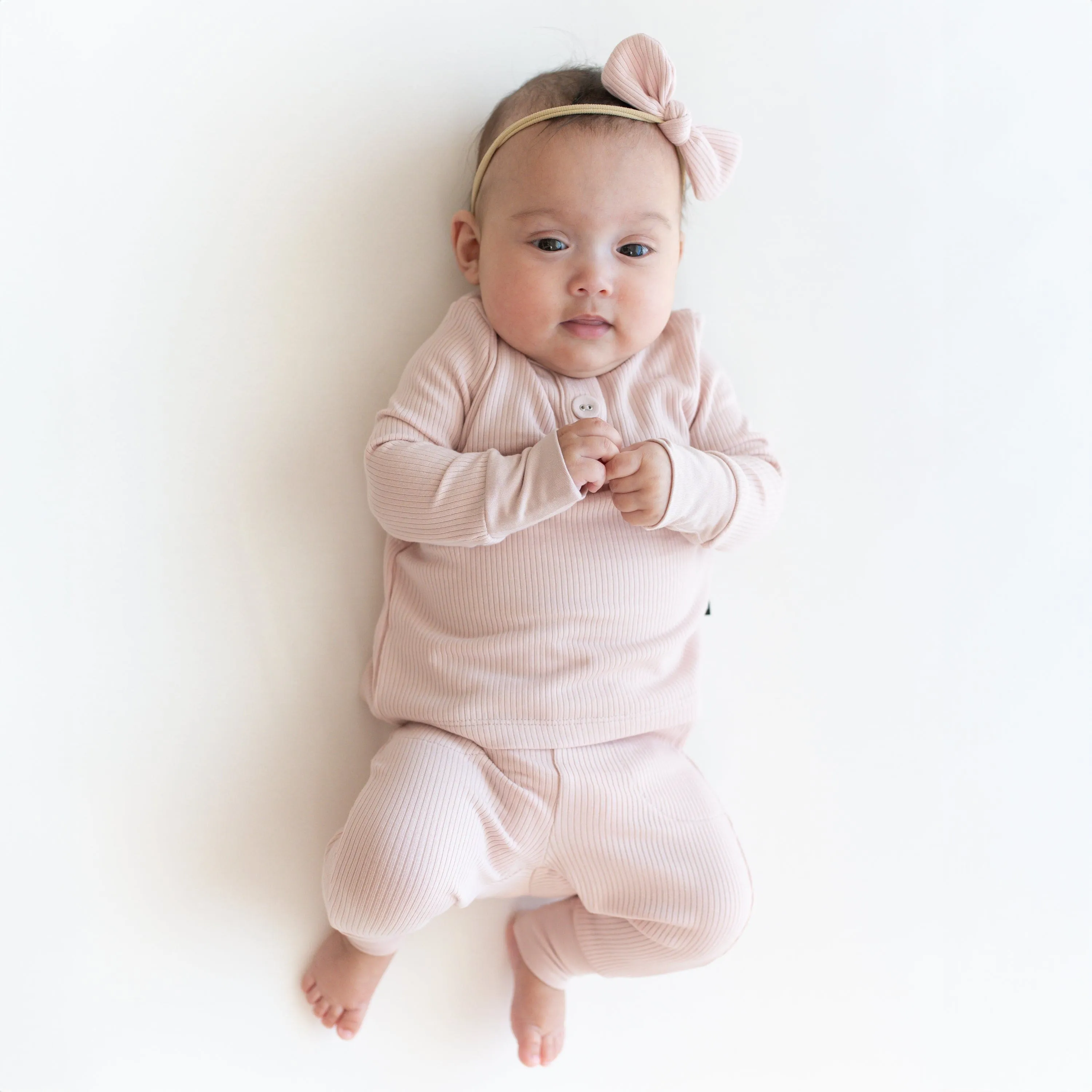 Ribbed Infant Henley Set in Blush