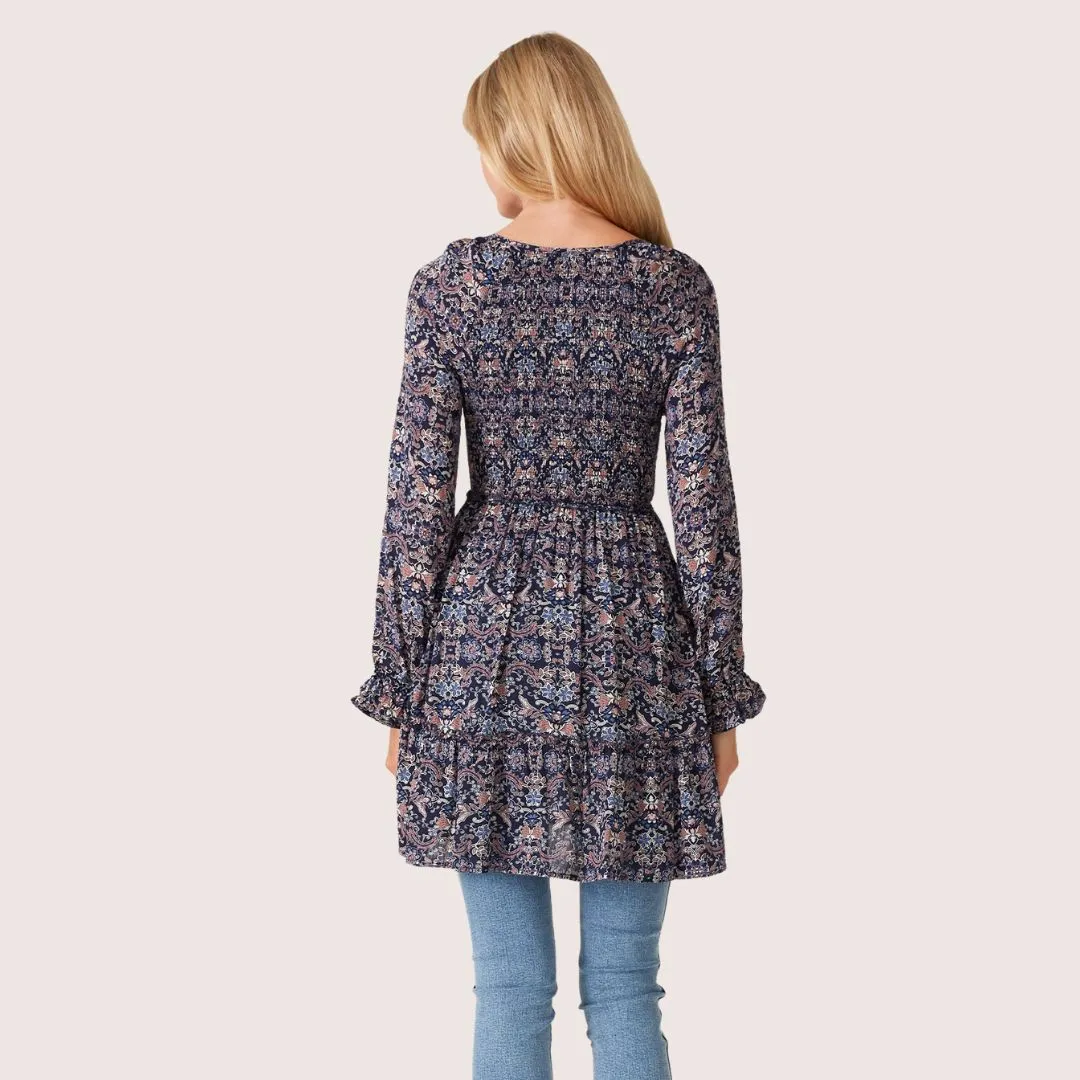 Riley Tiered Tunic (Navy   Tan)