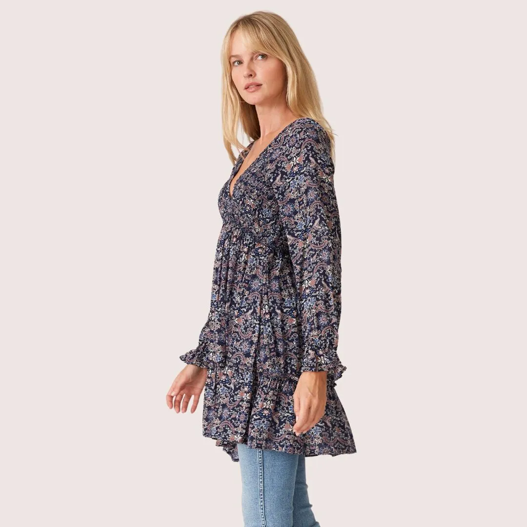 Riley Tiered Tunic (Navy   Tan)