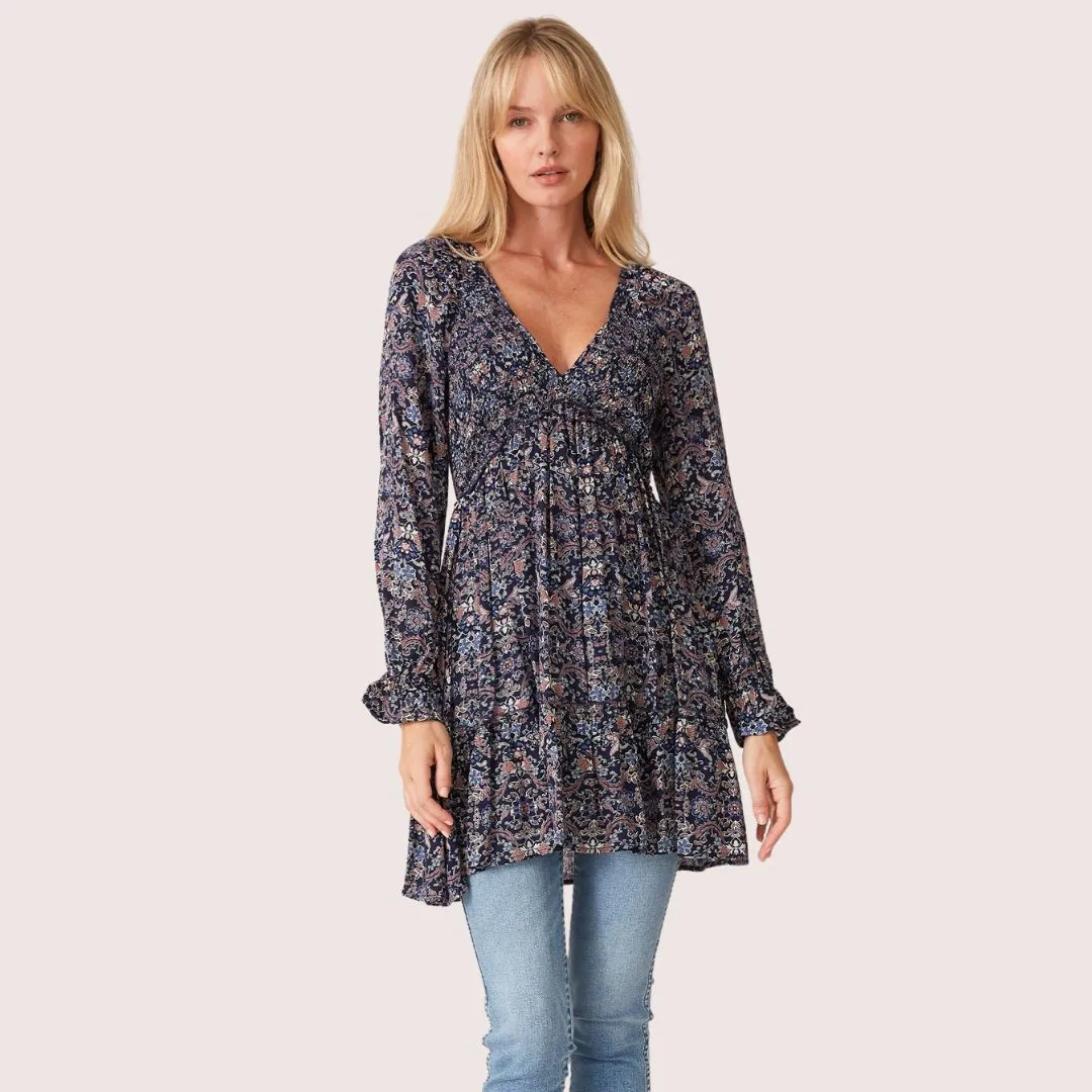 Riley Tiered Tunic (Navy   Tan)