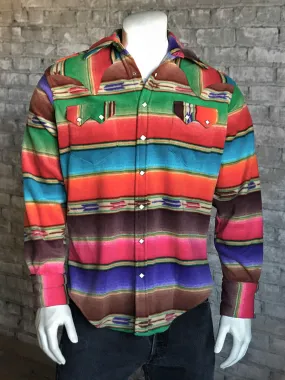 Rockmount Mens Multi-Color Fleece Native Pattern Fleece Stripe L/S Shirt