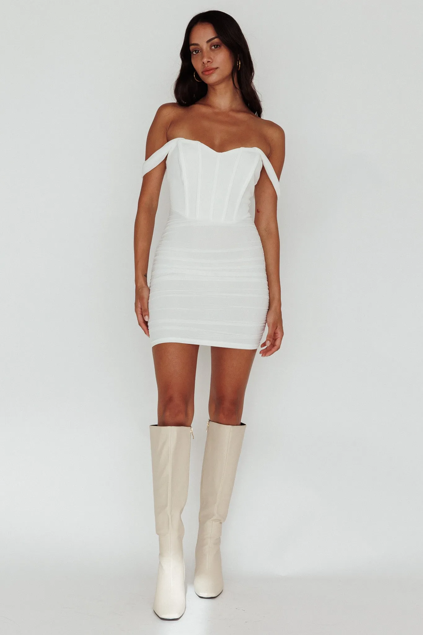 Santana Off-Shoulder Corset Mini Dress Ivory