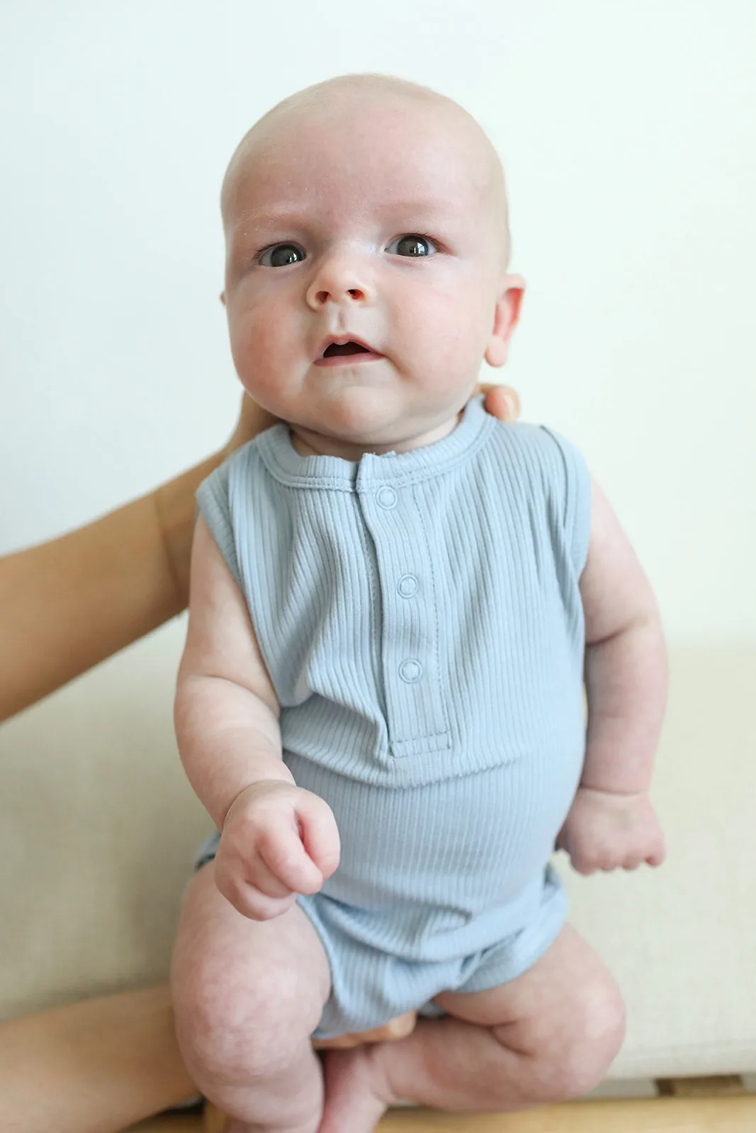 Seaspray Ribbed Bamboo Henley Onesie with Snaps