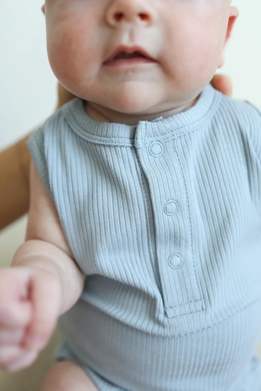 Seaspray Ribbed Bamboo Henley Onesie with Snaps