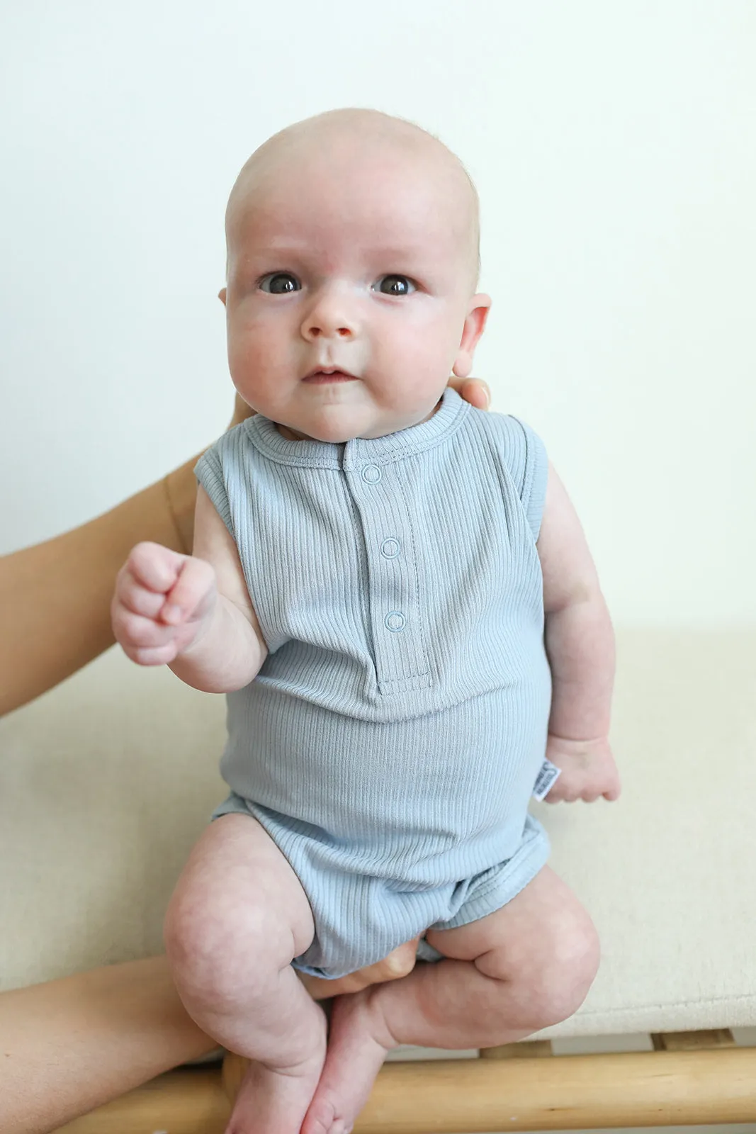 Seaspray Ribbed Bamboo Henley Onesie with Snaps