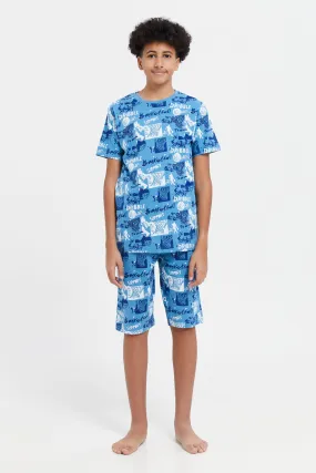 Senior Boys Blue Printed Pyjama Set (2 Piece)