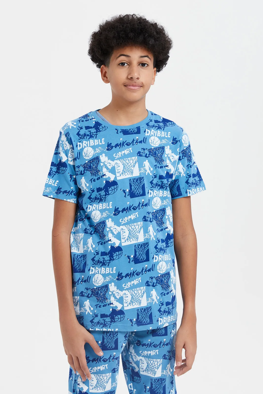 Senior Boys Blue Printed Pyjama Set (2 Piece)