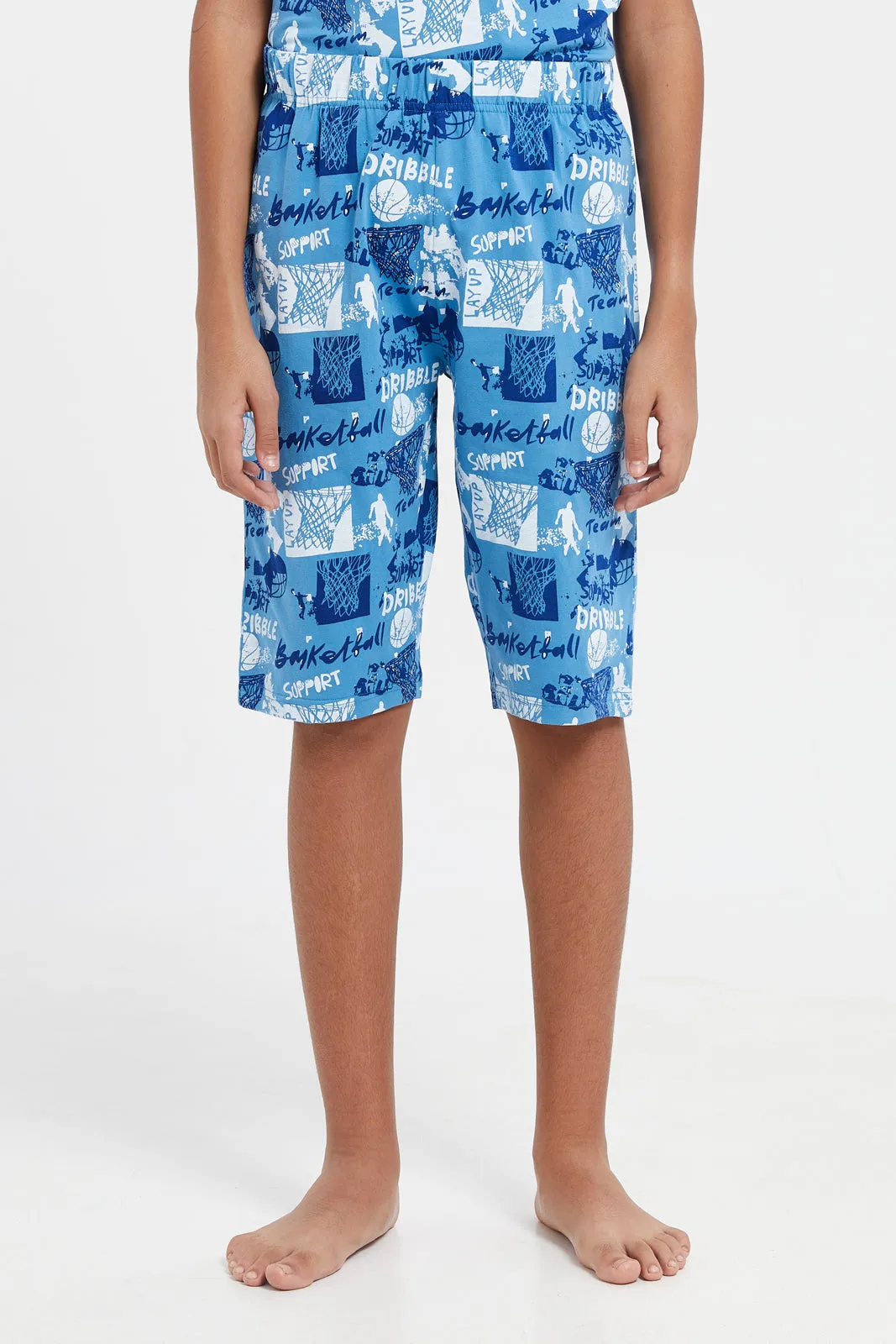 Senior Boys Blue Printed Pyjama Set (2 Piece)