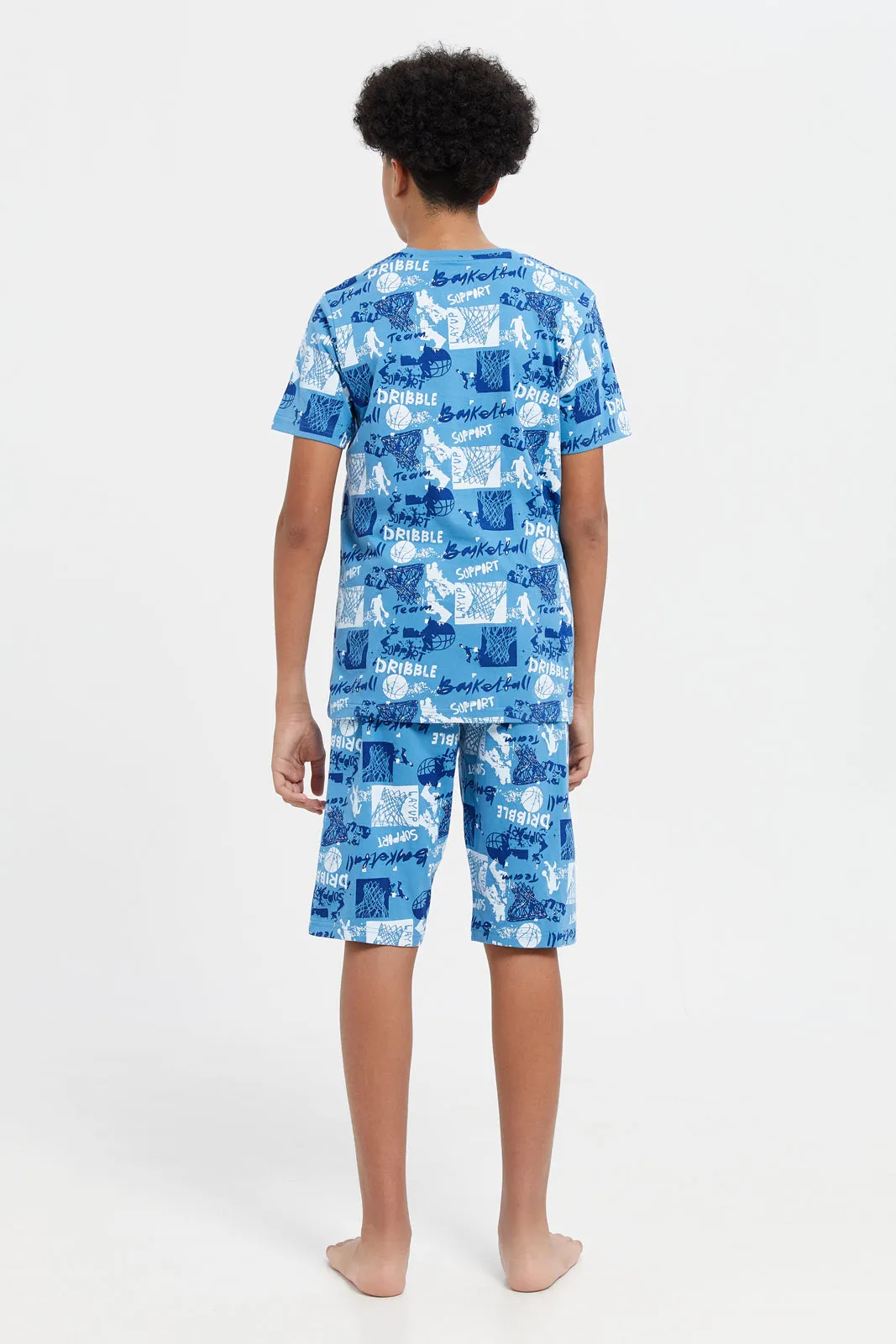 Senior Boys Blue Printed Pyjama Set (2 Piece)