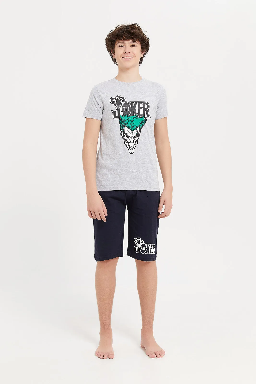 Senior Boys Grey And Navy Joker Print Pyjama Set (2 Piece)