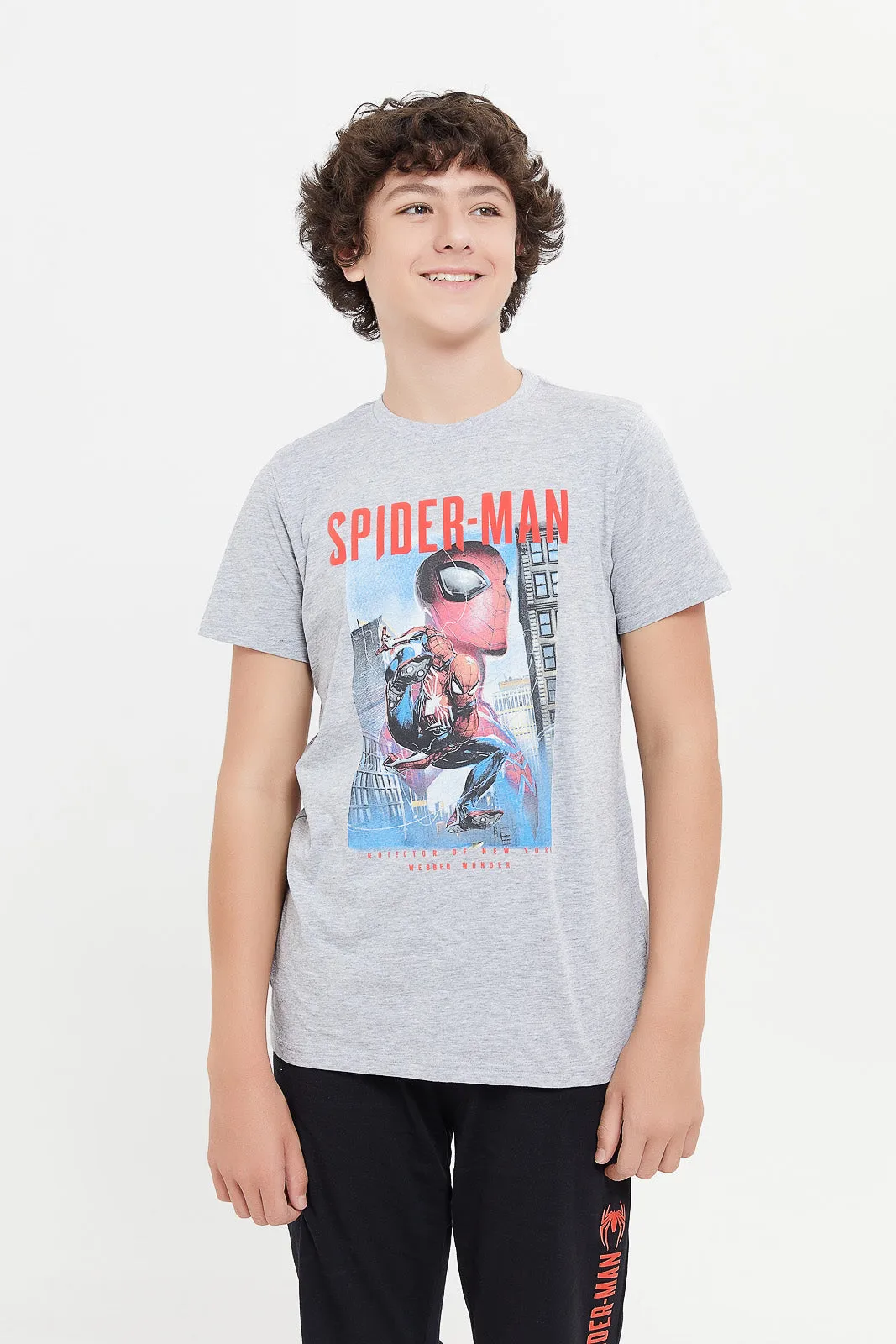 Senior Boys Grey Mel Spiderman Pyjama Set (2 Piece)