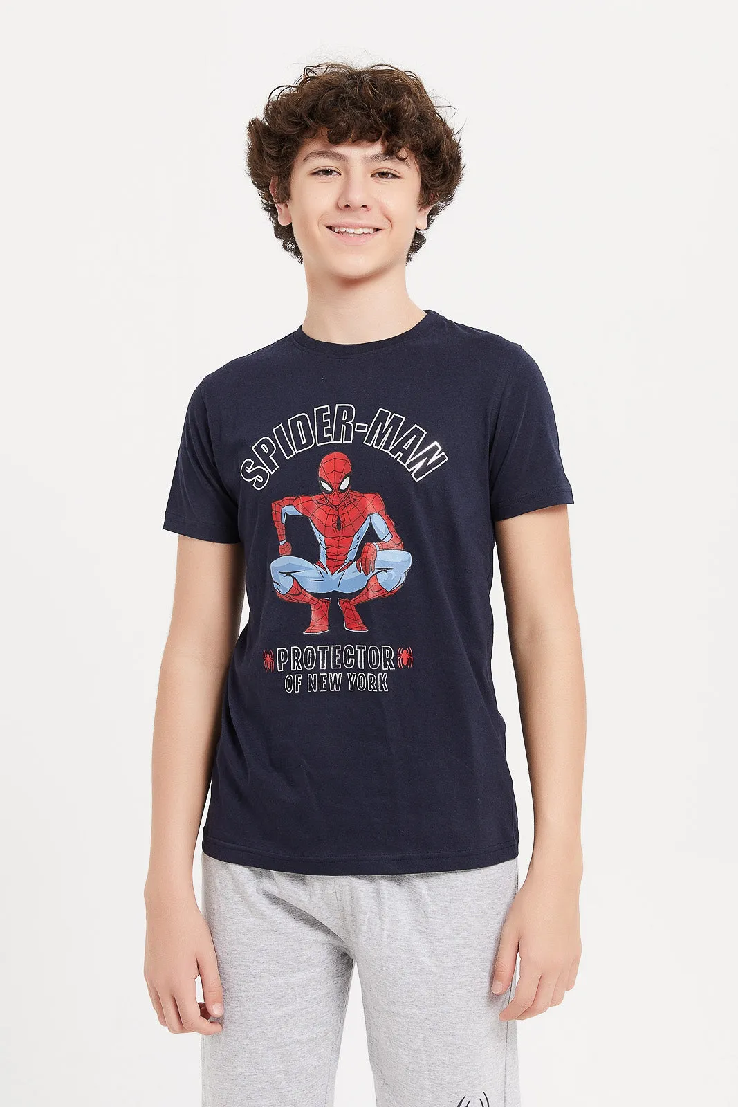 Senior Boys Navy And Grey Spider-man Print Pyjama Set (2 Piece)