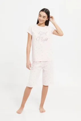 Senior Girls Pink Heart Print Pyjama Set (2 Piece)