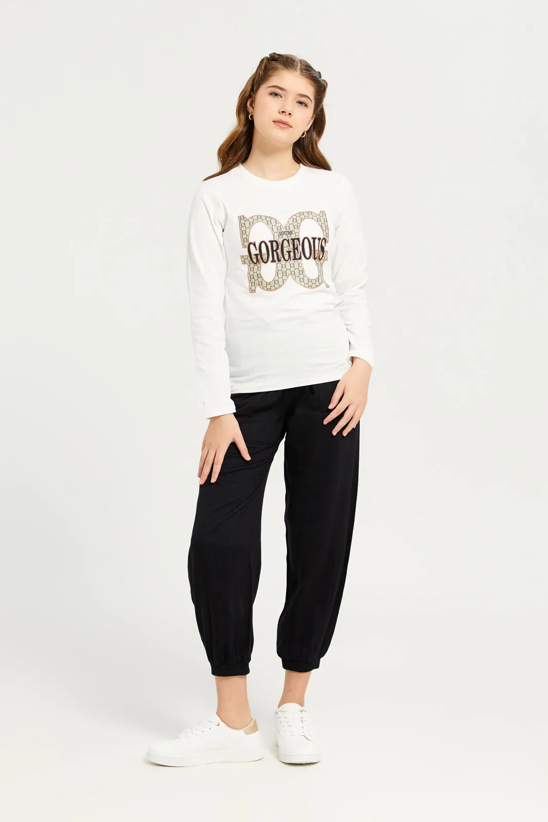 Senior Girls White Printed Long Sleeved T-Shirt