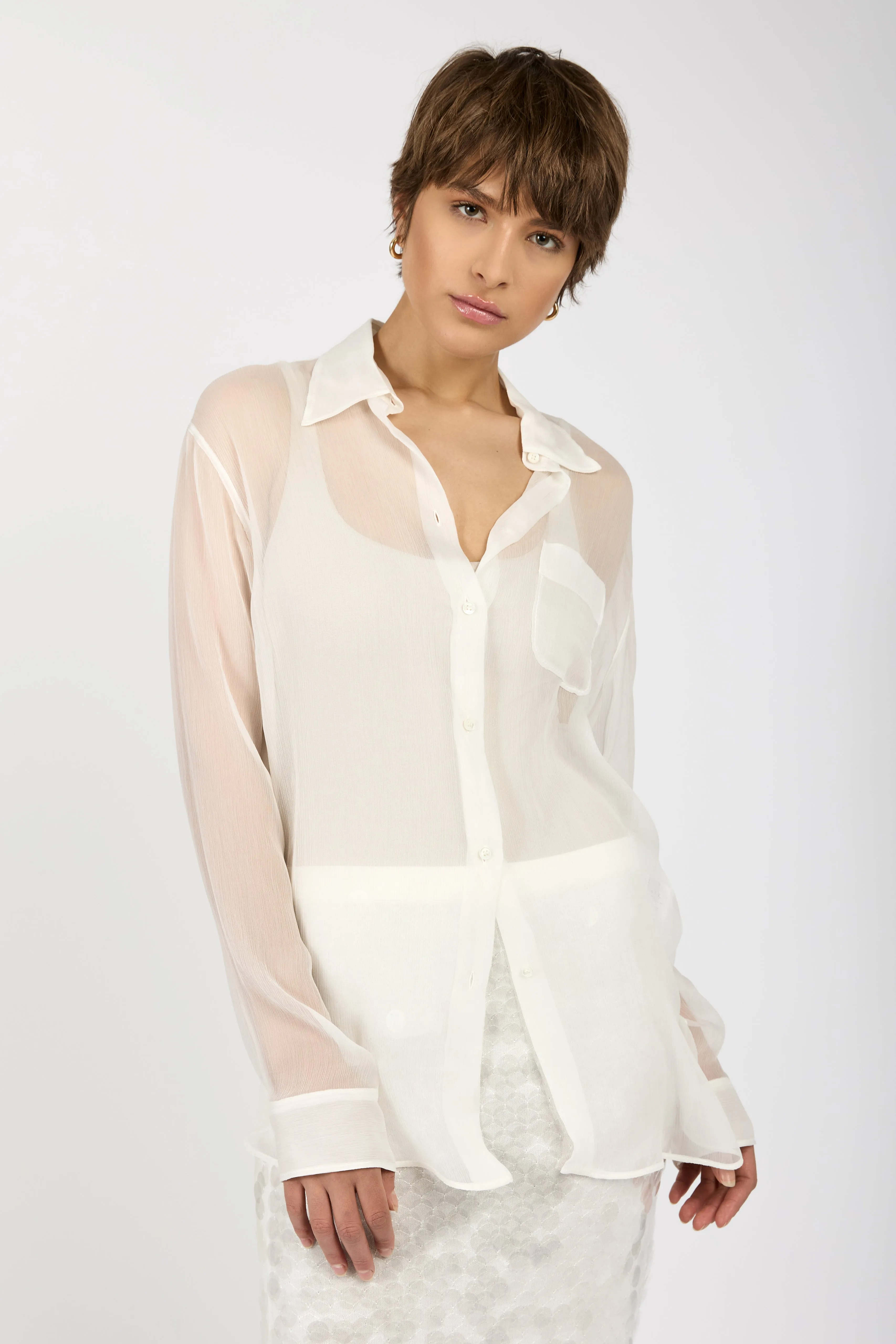 Sheer Silk Shirt in Ecru