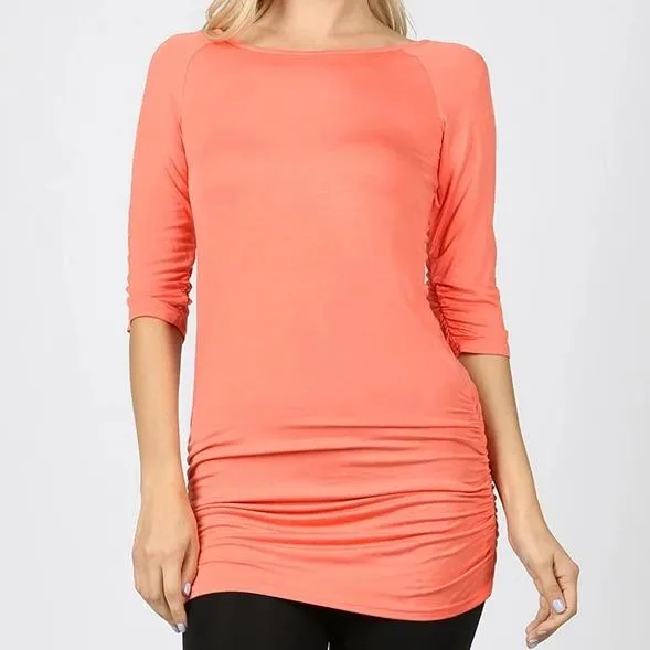 Shirred Tunic Top in Peach