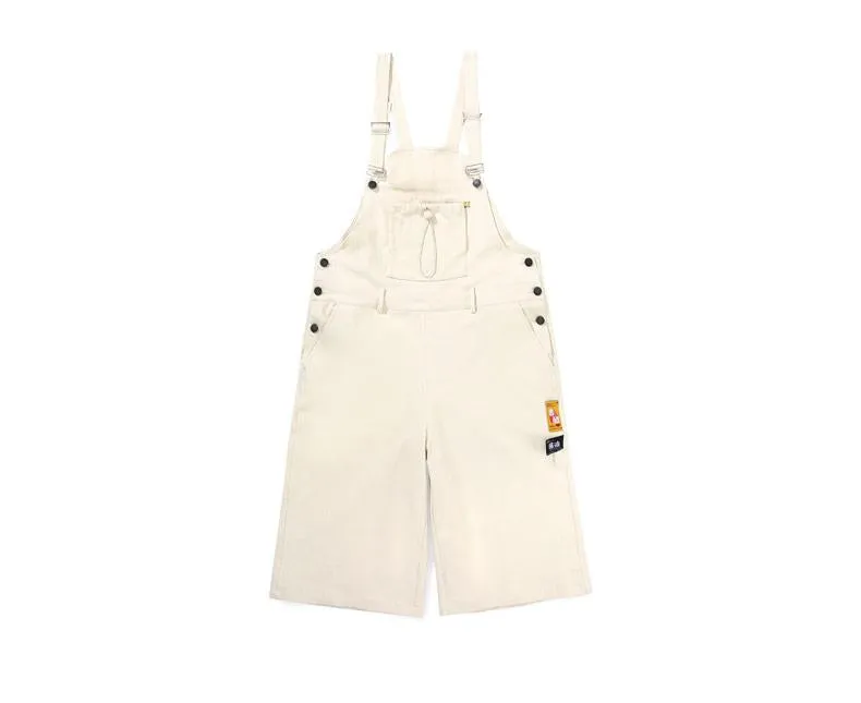 Solid Label Drawstring Pocket Cotton Overall Shorts