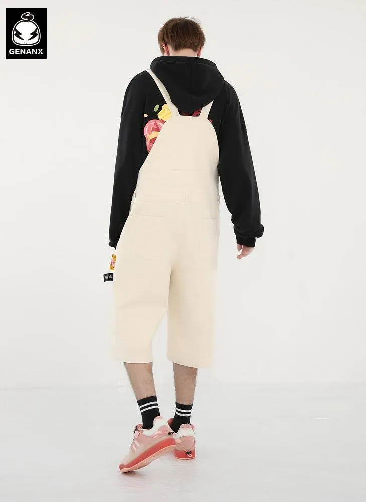 Solid Label Drawstring Pocket Cotton Overall Shorts