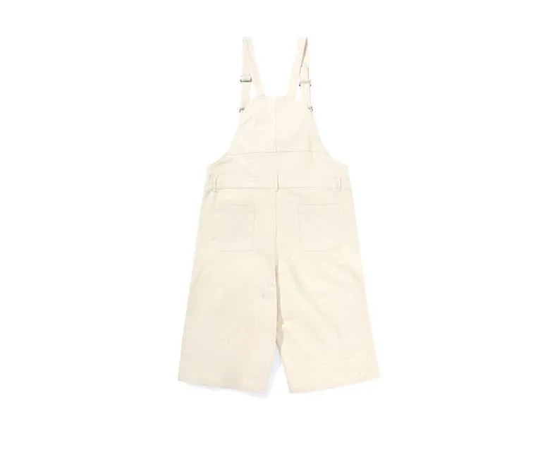 Solid Label Drawstring Pocket Cotton Overall Shorts