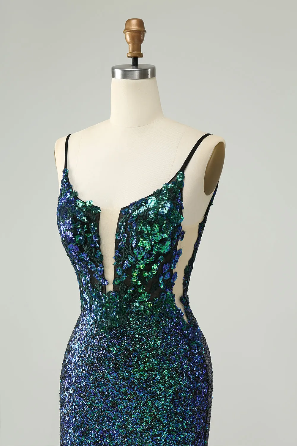 Sparkly Dark Green Spaghetti Straps Tight Homecoming Dress with Sequins