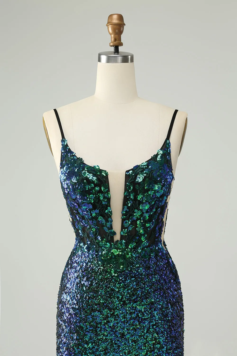 Sparkly Dark Green Spaghetti Straps Tight Homecoming Dress with Sequins