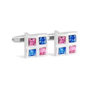 Square Window Blue and Pink Crystals Cufflinks A13