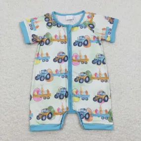 SR0883  pre-order baby boy clothes truck carrots print boy easter romper