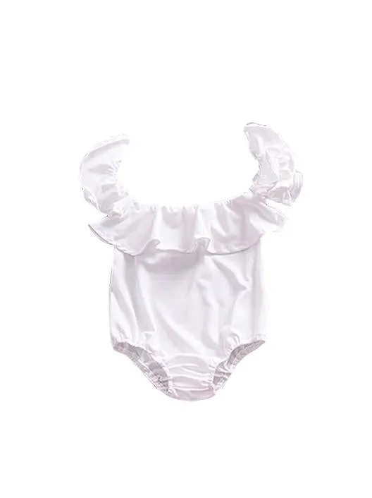 Stylish Baby Girls Off Shoulder Flutter White Romper Onesie