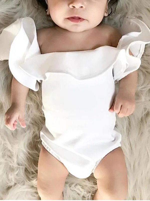 Stylish Baby Girls Off Shoulder Flutter White Romper Onesie