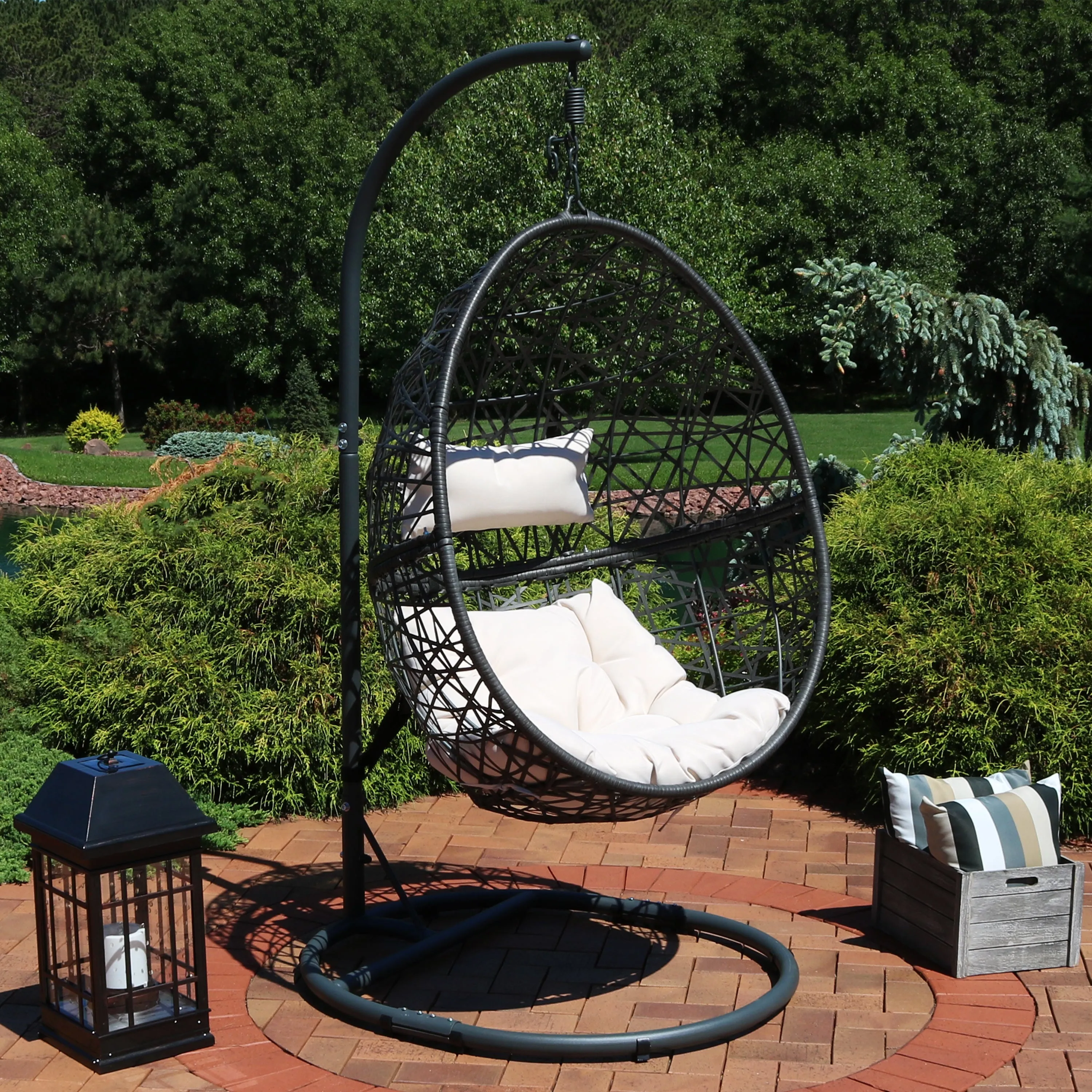 Sunnydaze Caroline Hanging Egg Chair with Steel Stand and Cushion