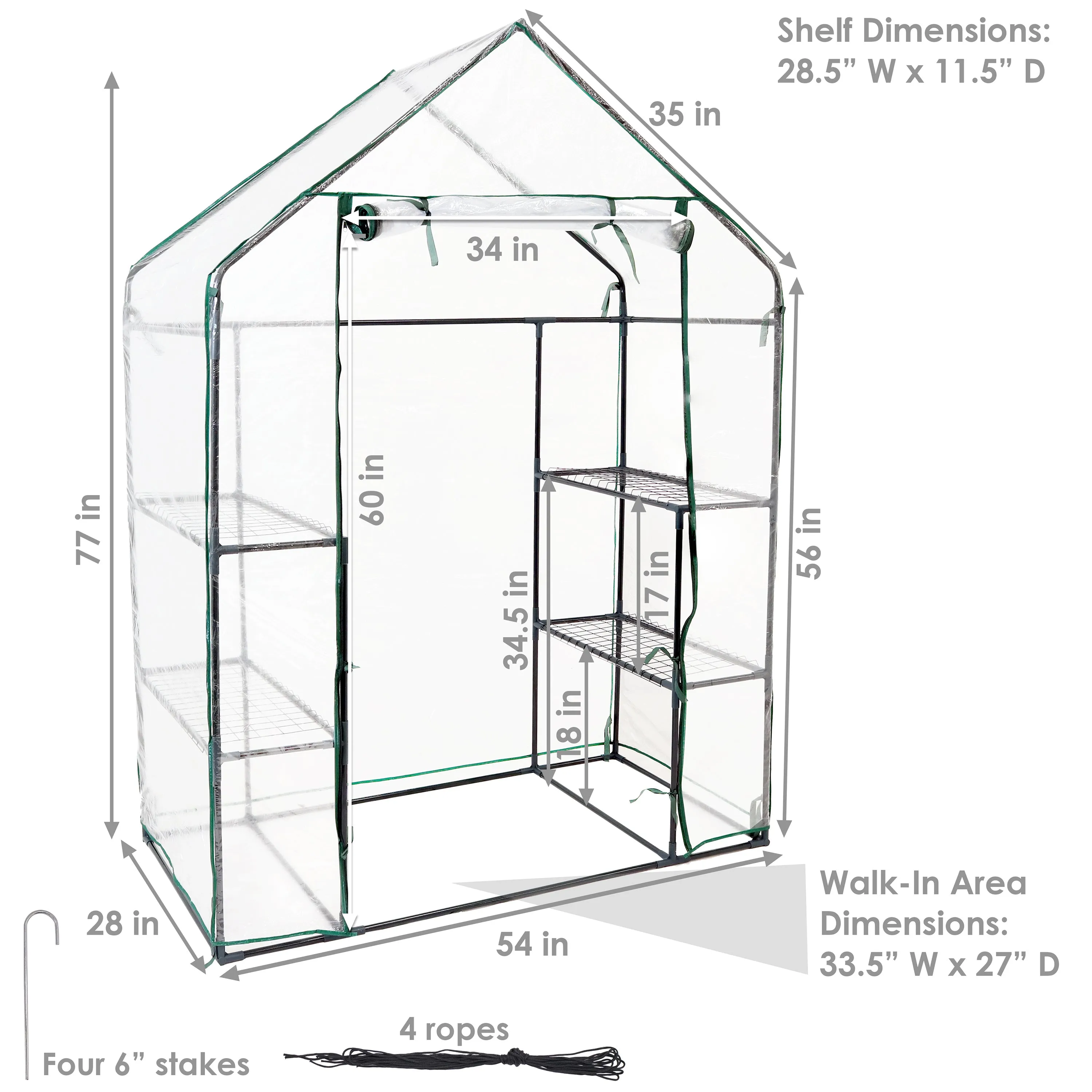 Sunnydaze Deluxe Walk-In Greenhouse with 4 Shelves for Outdoors - Clear