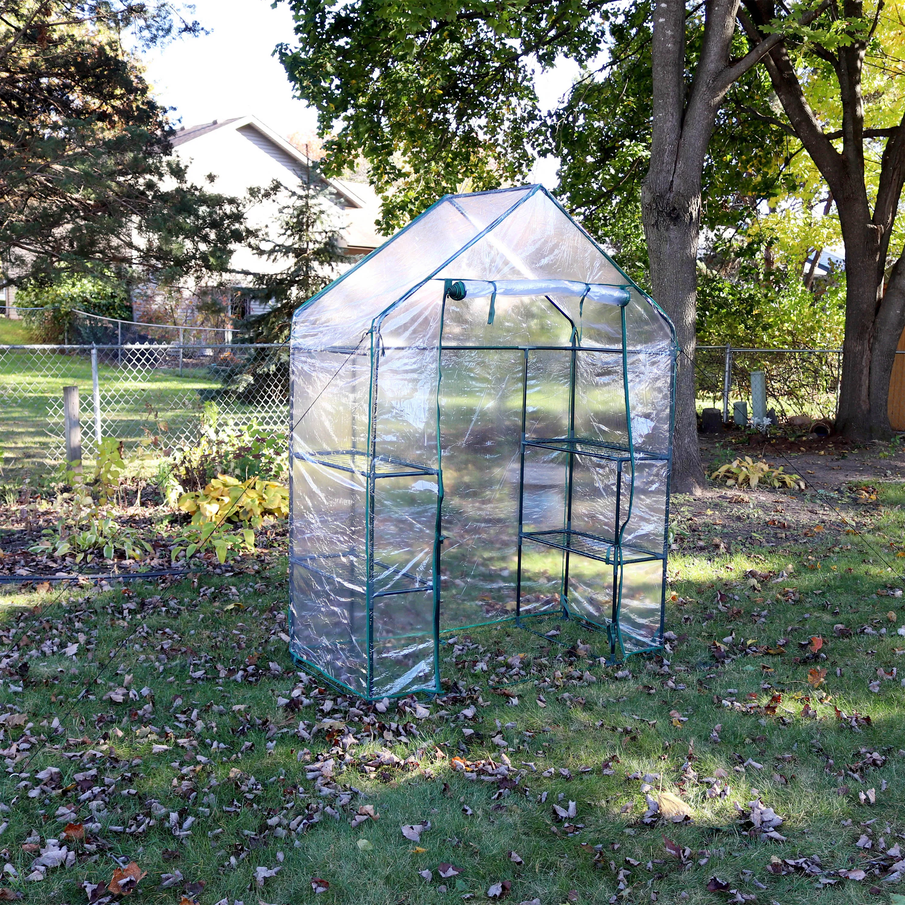 Sunnydaze Deluxe Walk-In Greenhouse with 4 Shelves for Outdoors - Clear