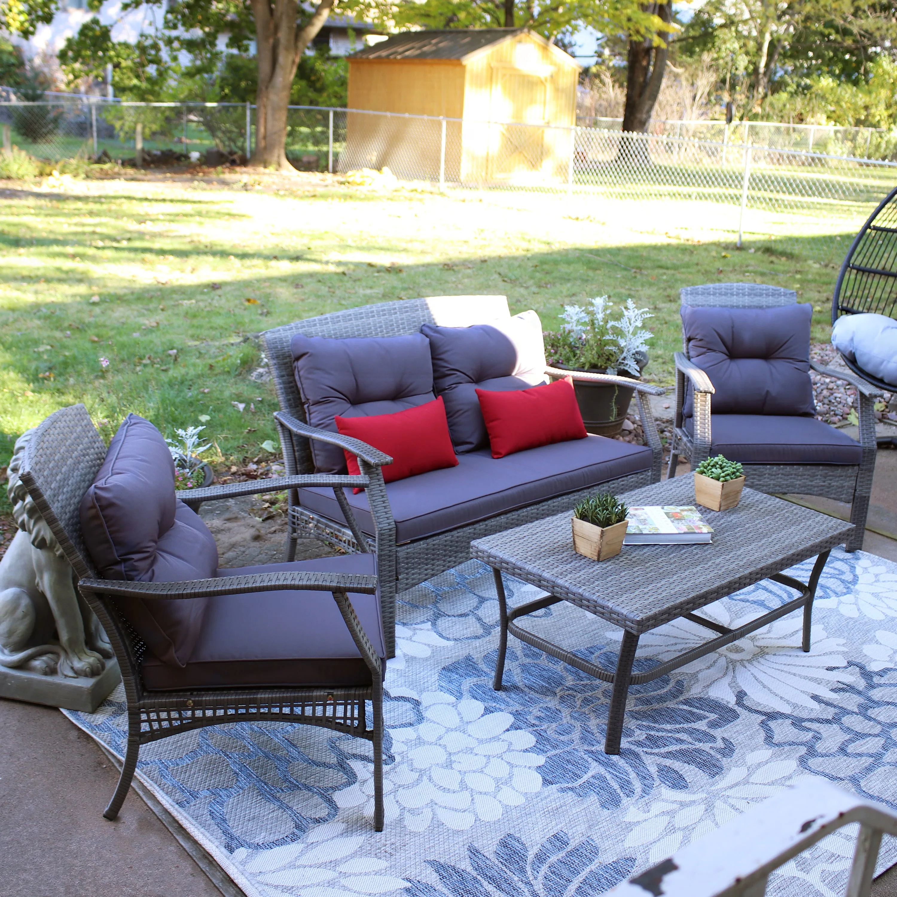 Sunnydaze Kingsley 4-Piece Outdoor Patio Conversation Set with Cushions