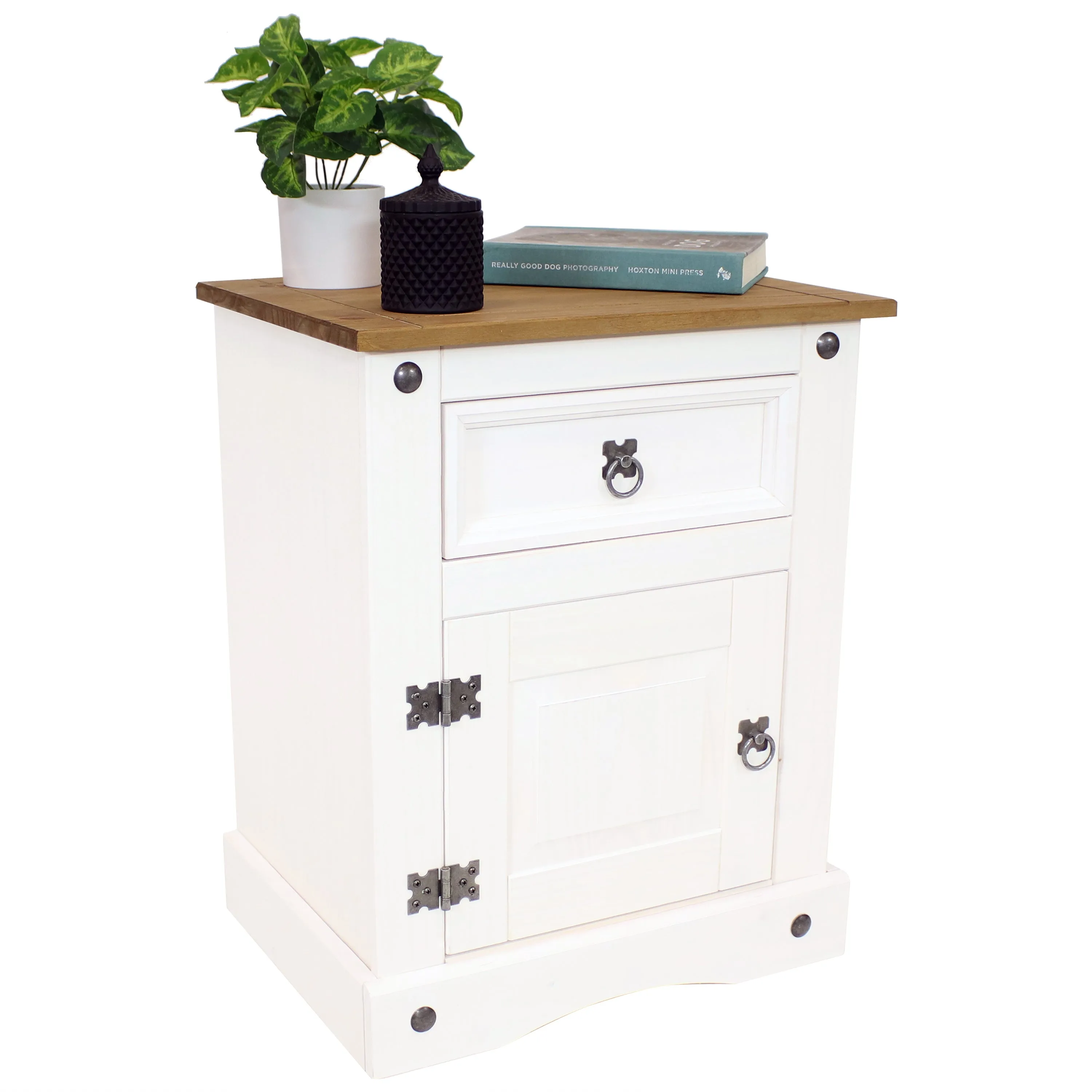 Sunnydaze Pine Nightstand with Drawer and Door - White - 26 Inches