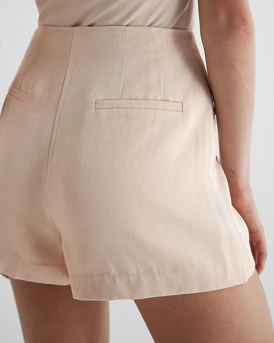 Super High Waisted Linen-Blend Wrap Skort in Neutral