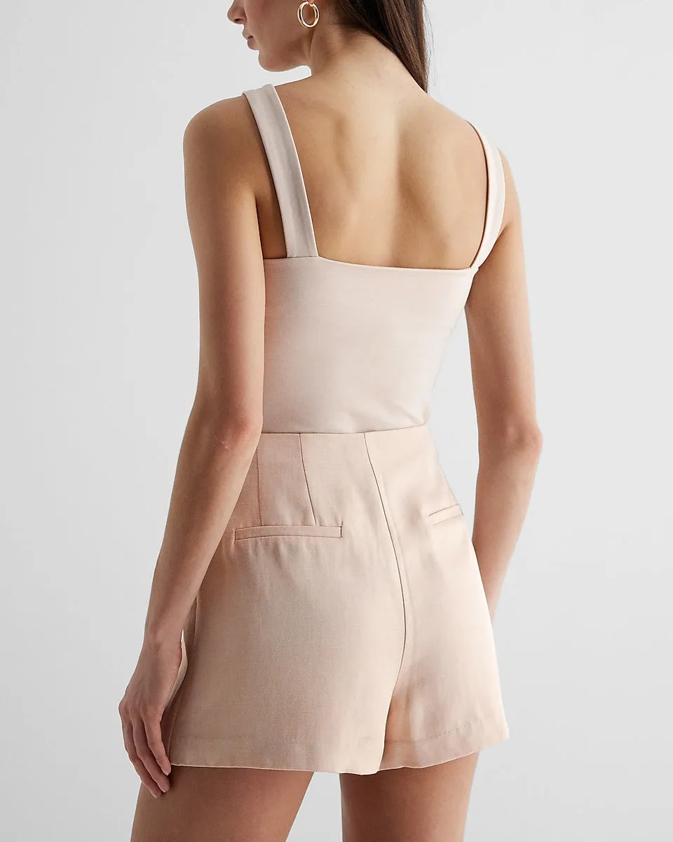 Super High Waisted Linen-Blend Wrap Skort in Neutral