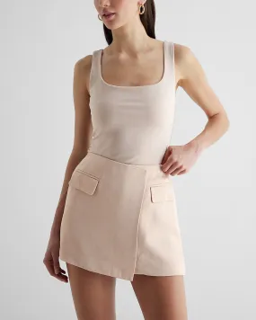 Super High Waisted Linen-Blend Wrap Skort in Neutral