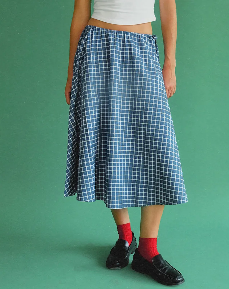 Takara Midi Skirt in Navy Tartan Poplin