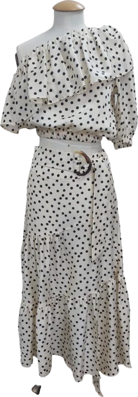 Topshop Cream Polka Dot One Sleeve Top And Midi Skirt UK 8