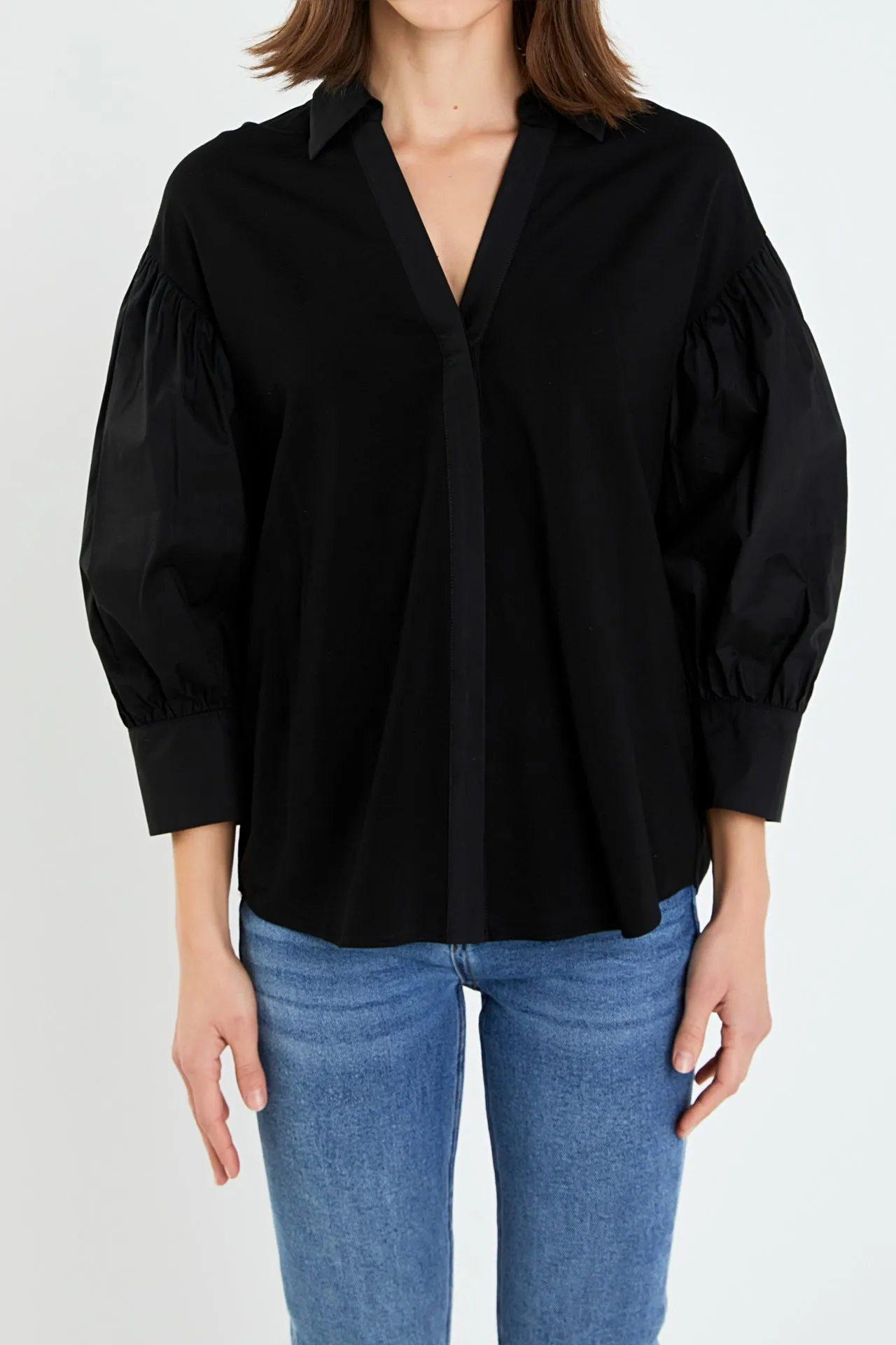 V-neckline Puff Sleeve Shirt