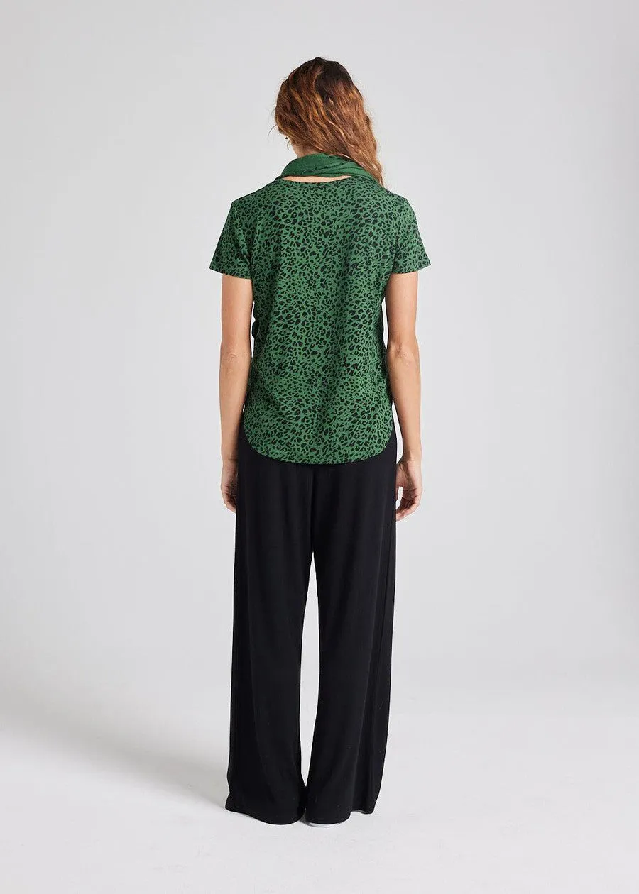 Veronica Bamboo V-Neck T-Shirt - Green Leopard