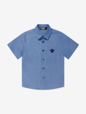 Versace Boys Short Sleeve Chambray Shirt in Blue