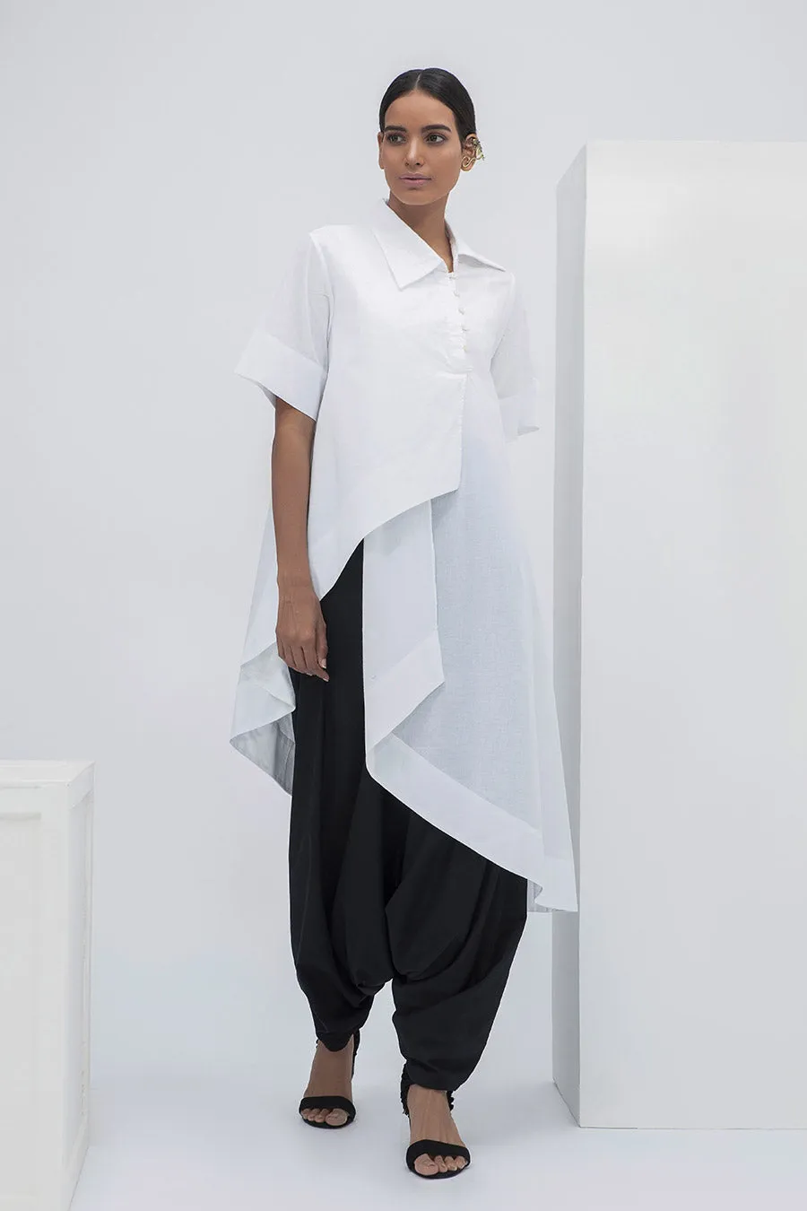 White Overlap Drape Shirt Tunic