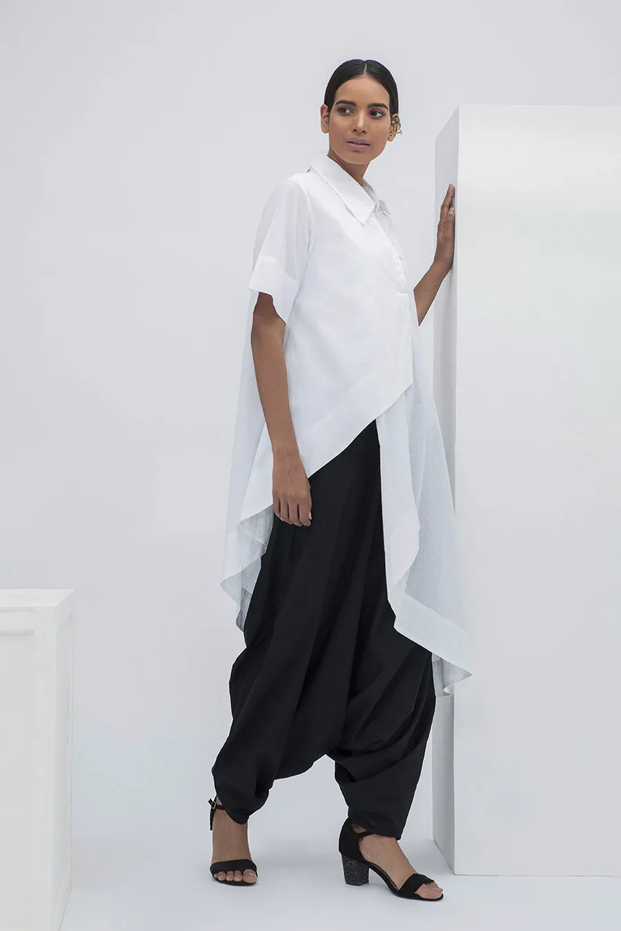 White Overlap Drape Shirt Tunic