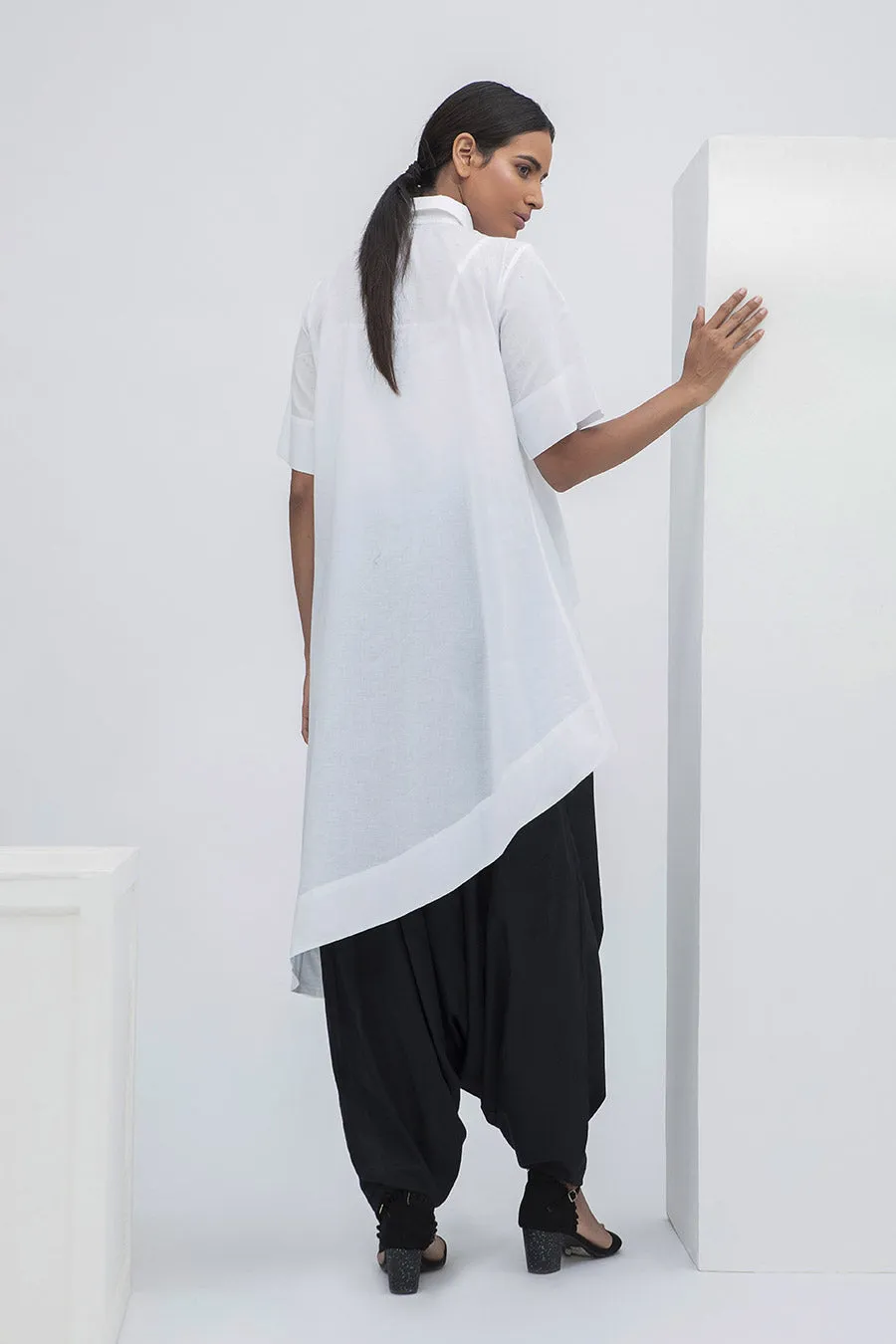 White Overlap Drape Shirt Tunic